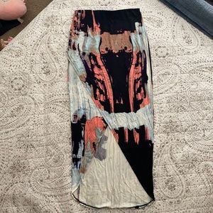 Painted print hi/low skirt with slit Sz S